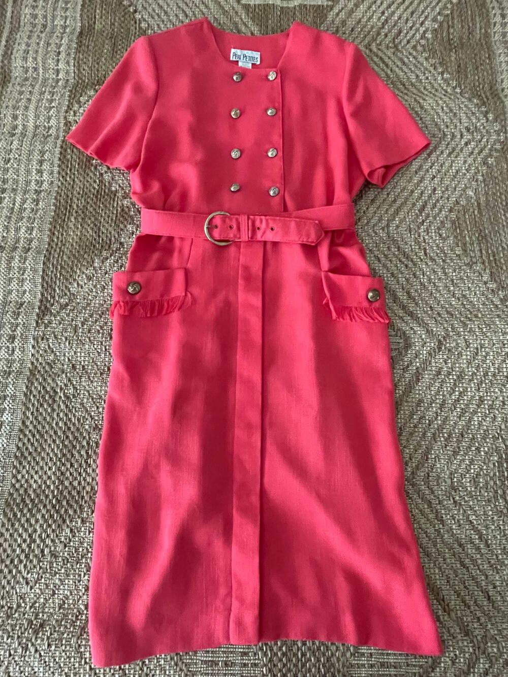 Vintage Peri Petites SZ 14 ankle length Coral Pink Short Sleeve Dress